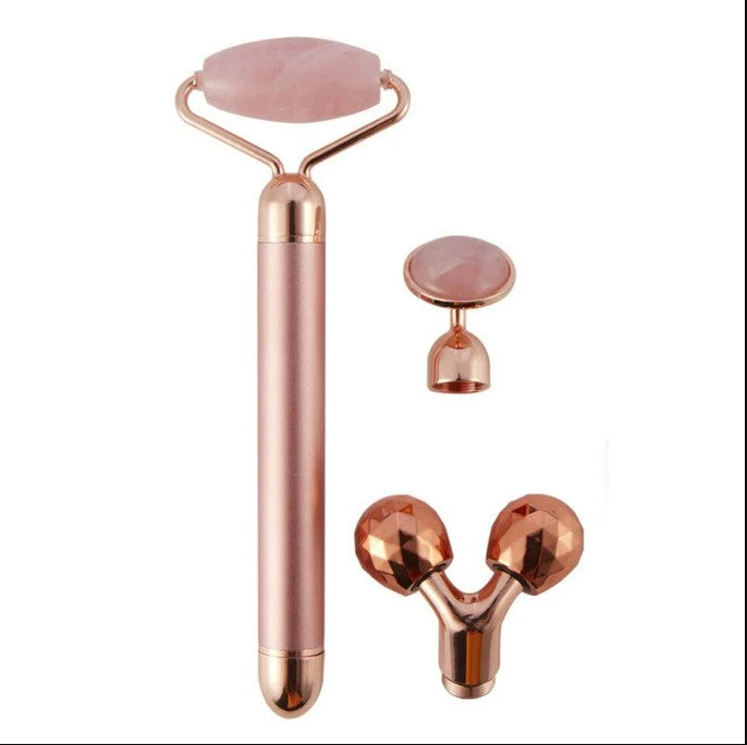 3 in1 Electric Vibrating Natural Rose Quartz Jade Facial Roller_1