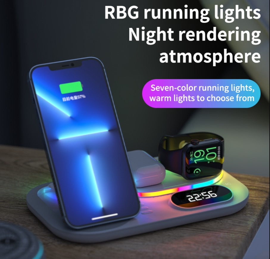 3in1 30W Wireless Charger with Clock, Fast Charging RGB Atmosphere Light - Black_1